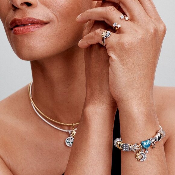 Women's Splittable Sun & Moon Dangle Charm Sterling Silver 14k Gold Plating - Picture 3 of 5